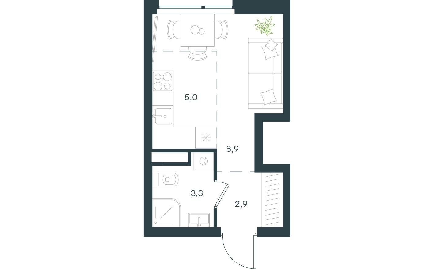 Планировка — Студия-квартира, 20.1 м²