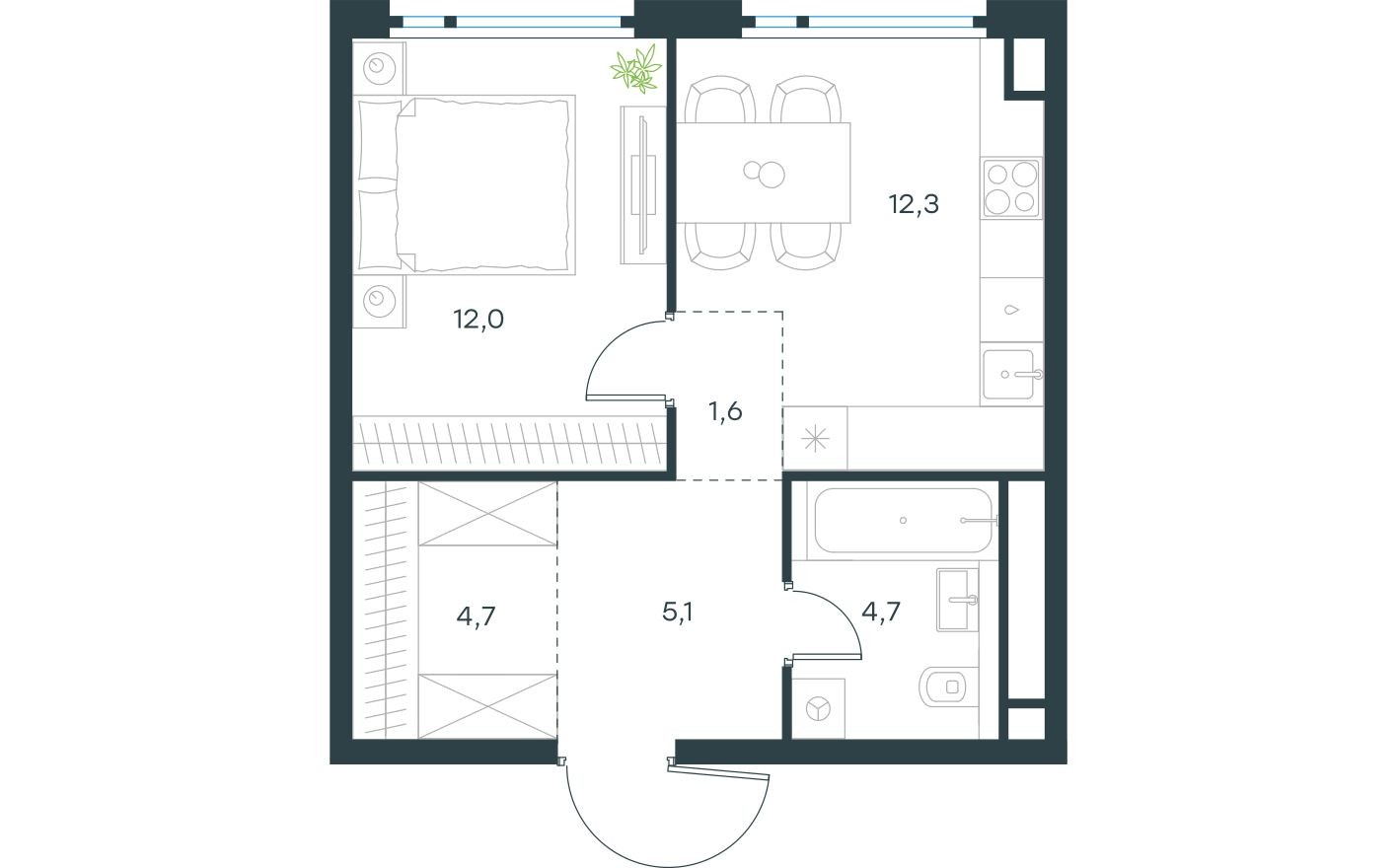 1к. квартира, 40.4 м²