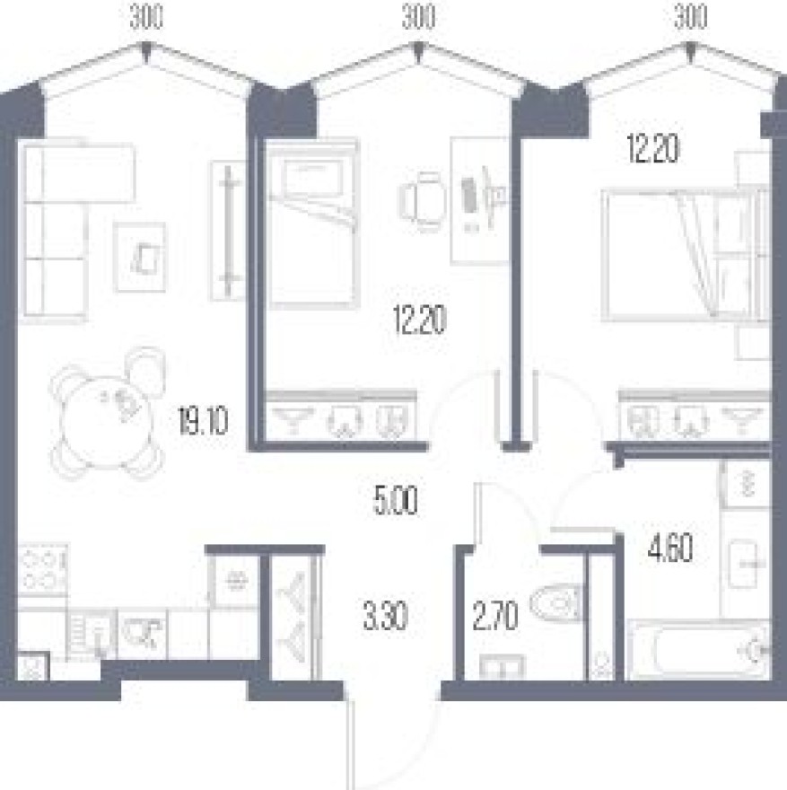 2к. квартира, 59.1 м²