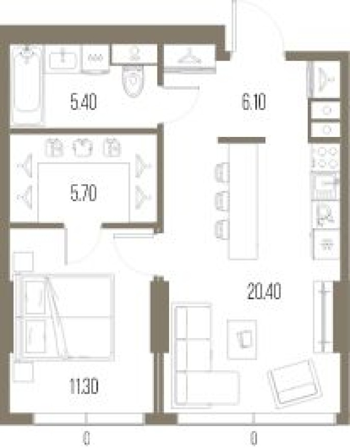 1к. квартира, 48.9 м²