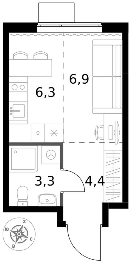 Студия-квартира, 20.9 м²