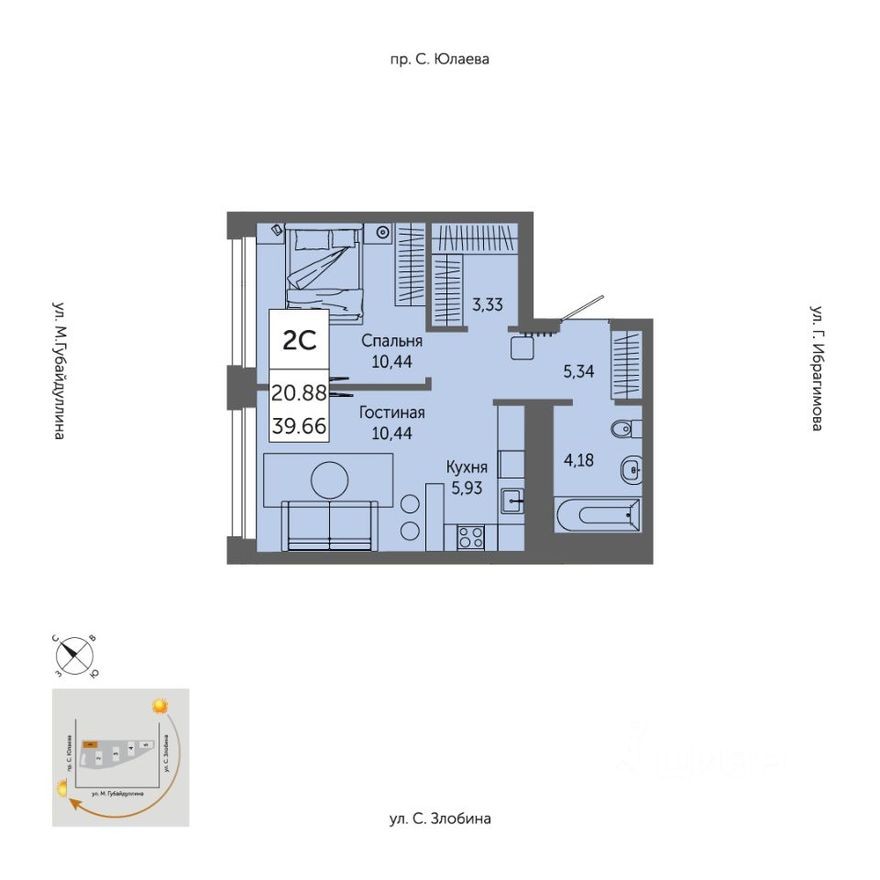 2к. квартира, 39.4 м²