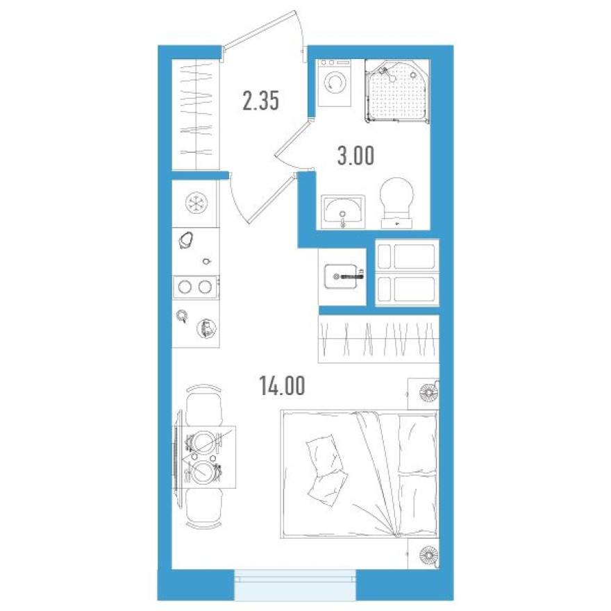Студия-квартира, 19.4 м²
