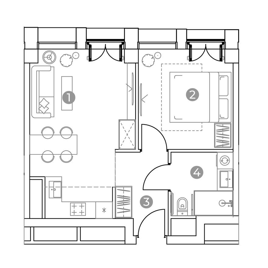 2к. апартаменты, 42.5 м²