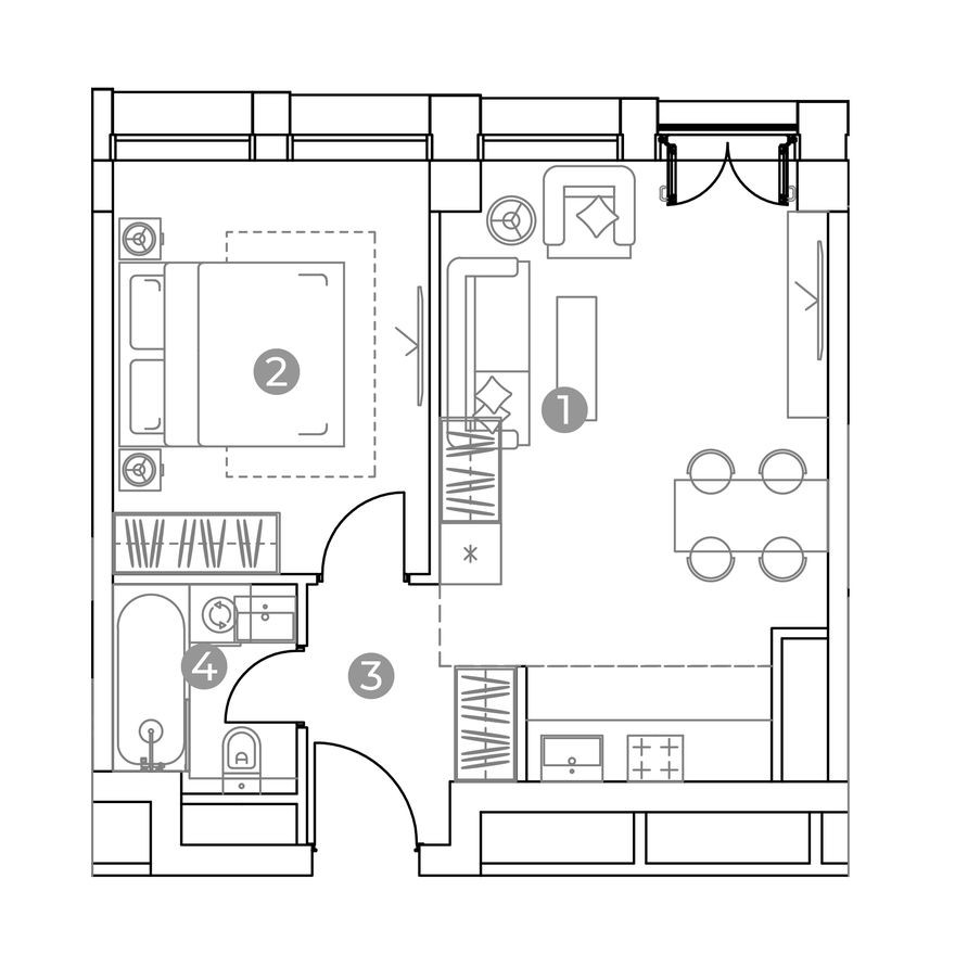 2к. апартаменты, 41.3 м²
