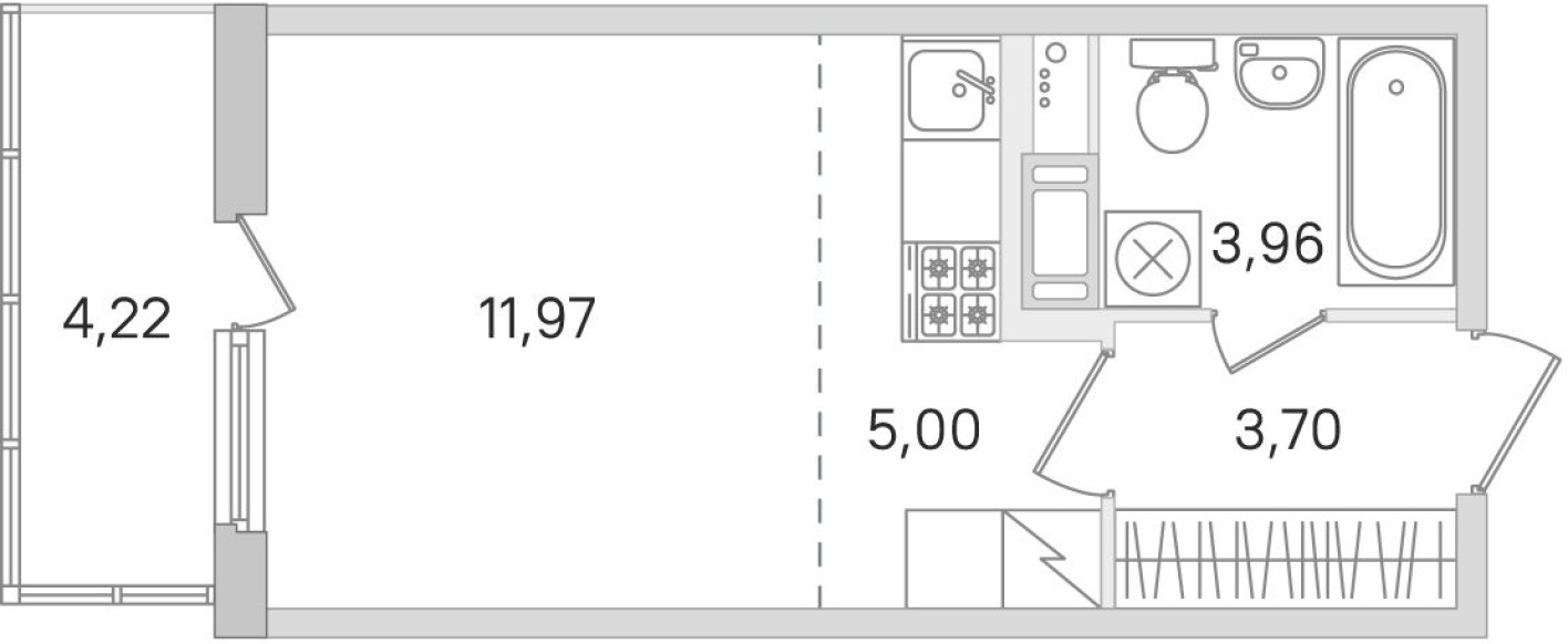 Студия-квартира, 25.9 м²