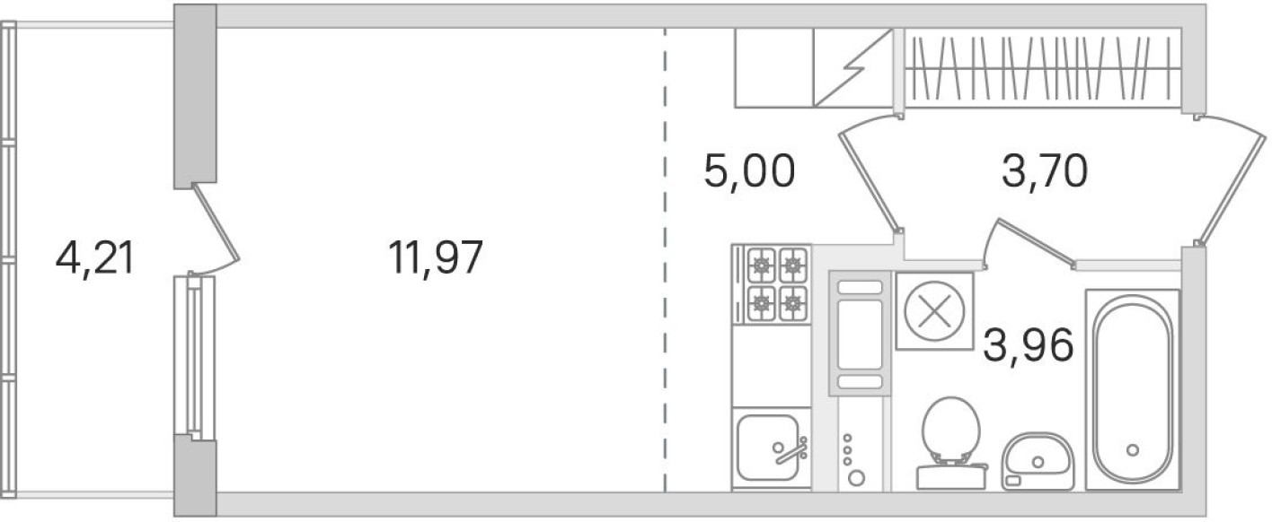 Студия-квартира, 25.9 м²