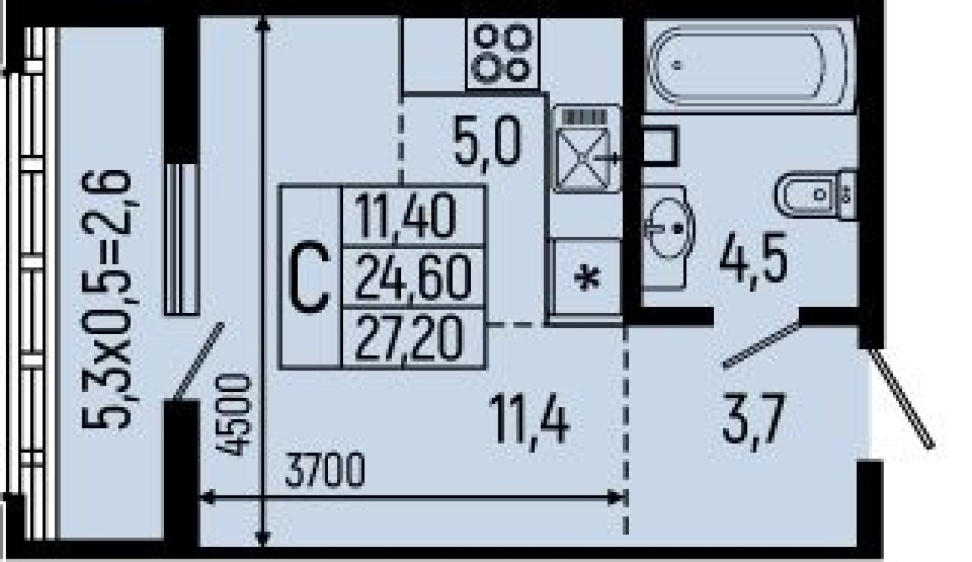Студия-квартира, 27.2 м²