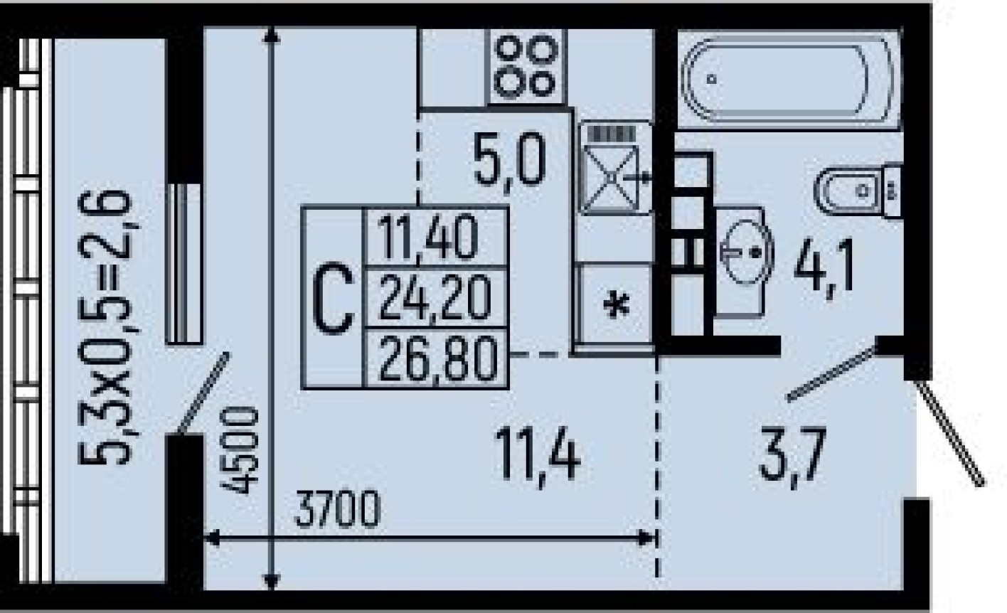 Студия-квартира, 26.8 м²
