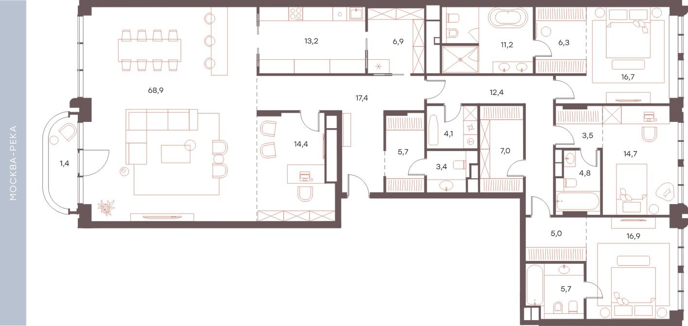 5к. апартаменты, 239.6 м²