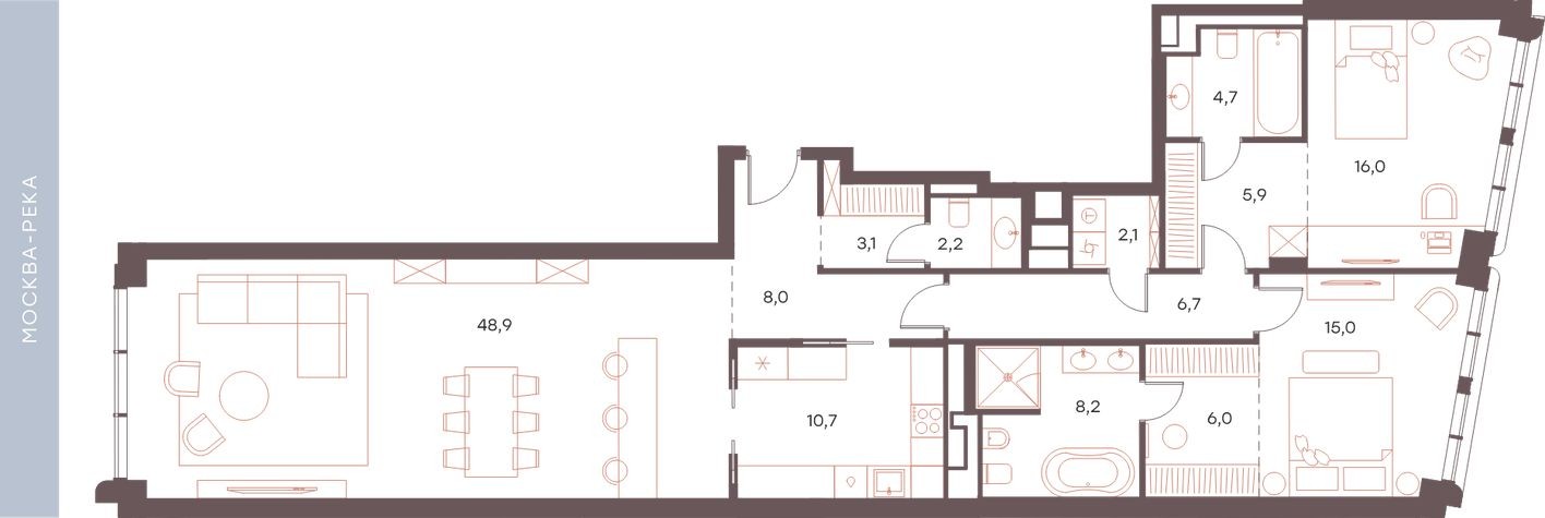 3к. апартаменты, 137.5 м²