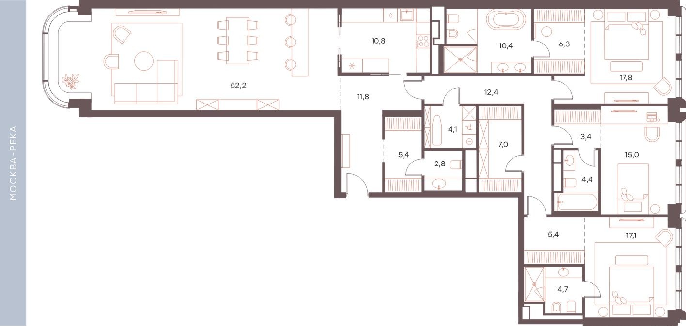4к. апартаменты, 191.0 м²