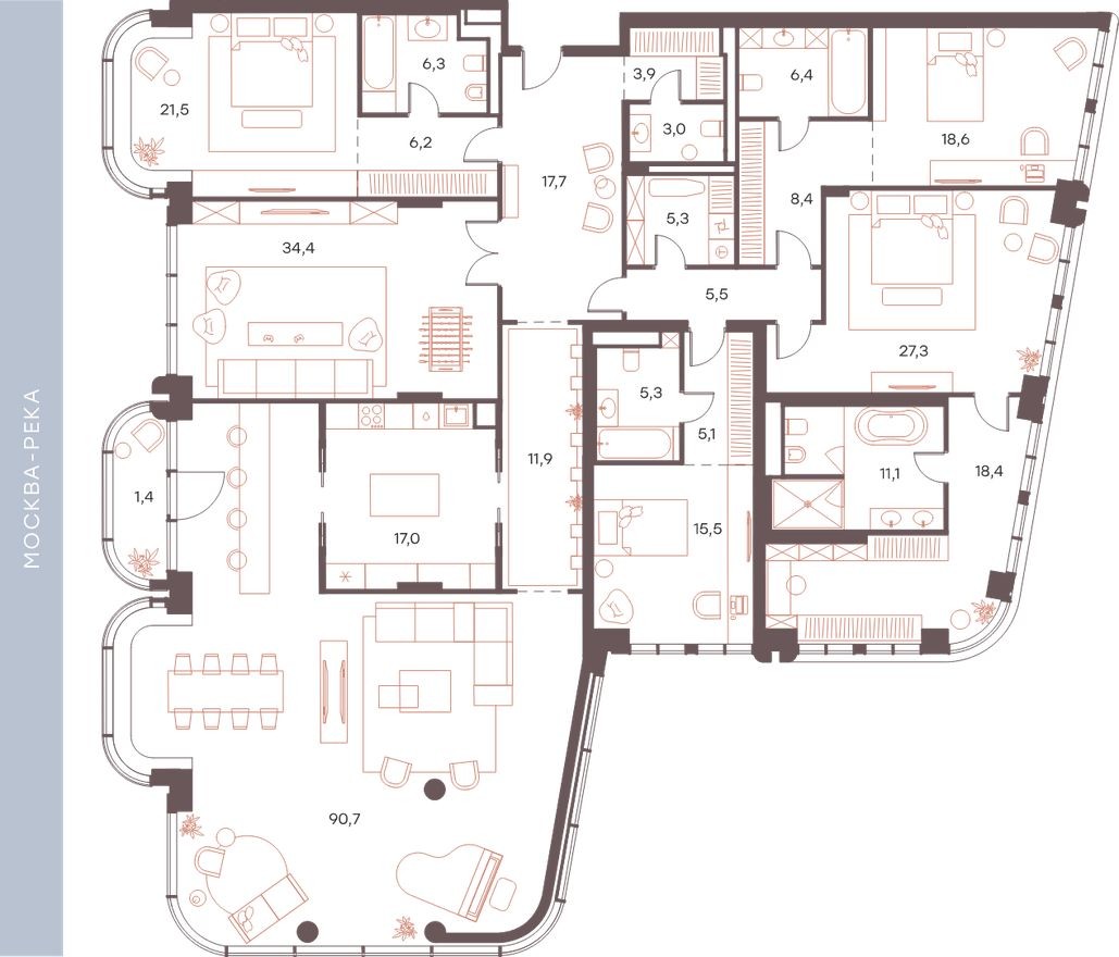6к. апартаменты, 340.9 м²