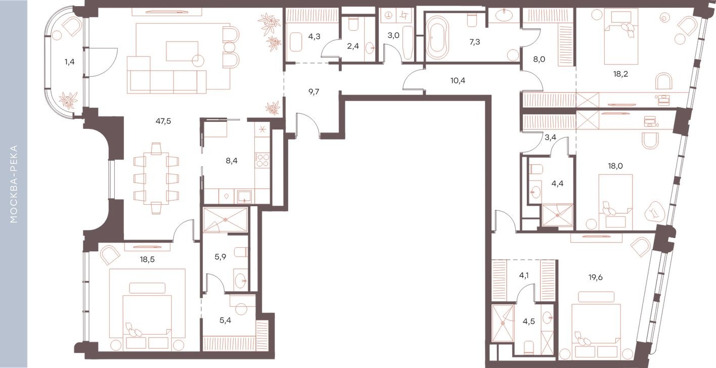 5к. апартаменты, 204.5 м²