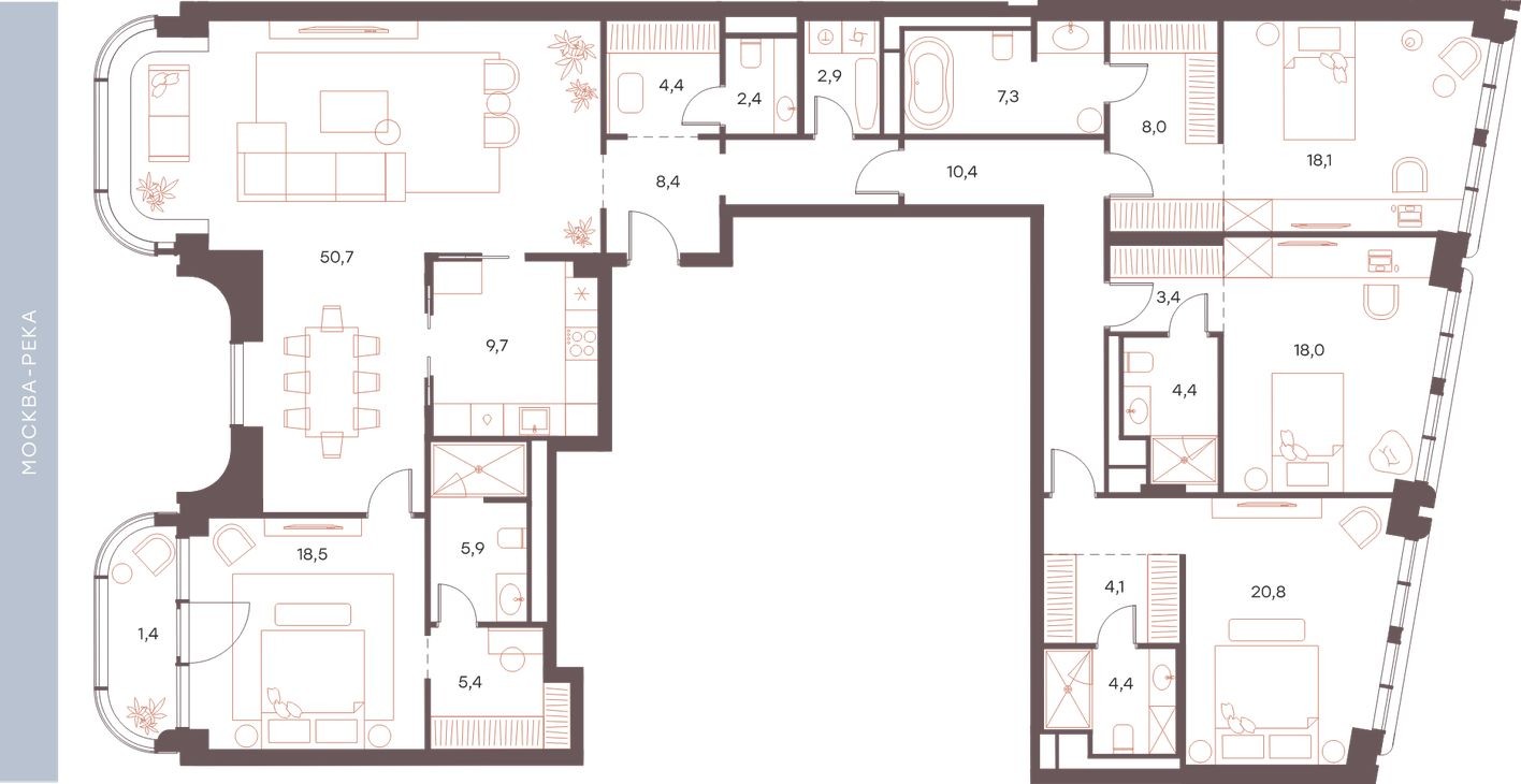 5к. апартаменты, 208.6 м²