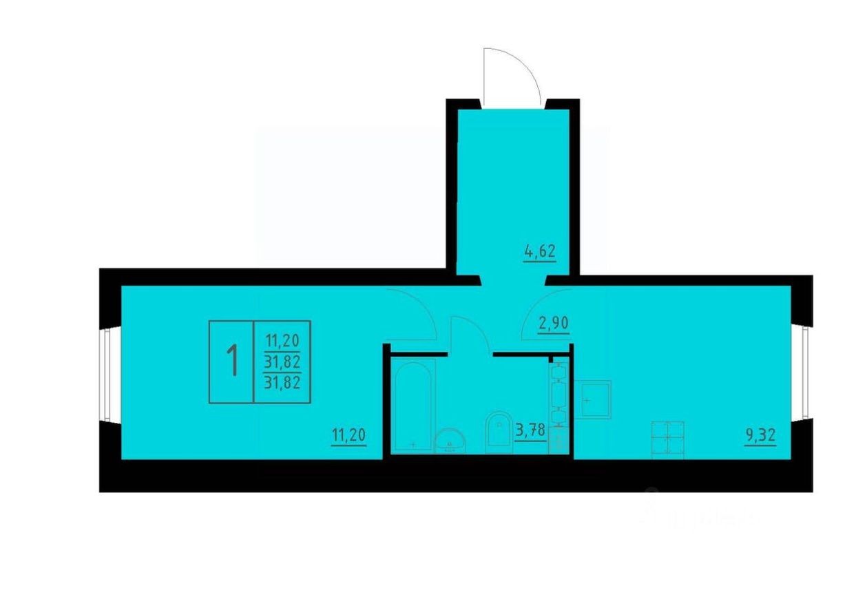 1к. квартира, 31.8 м²