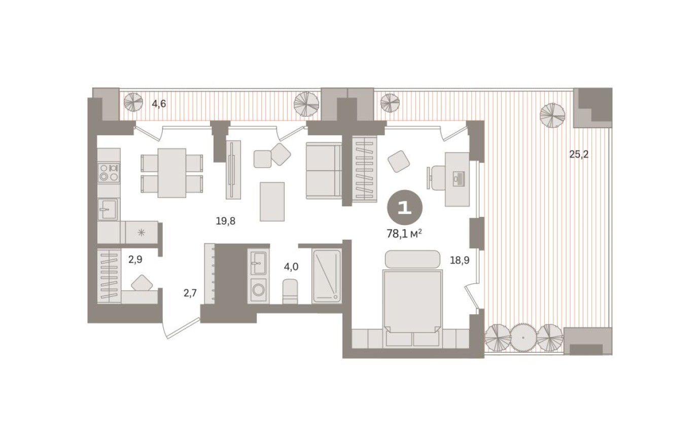 1к. квартира, 77.5 м²