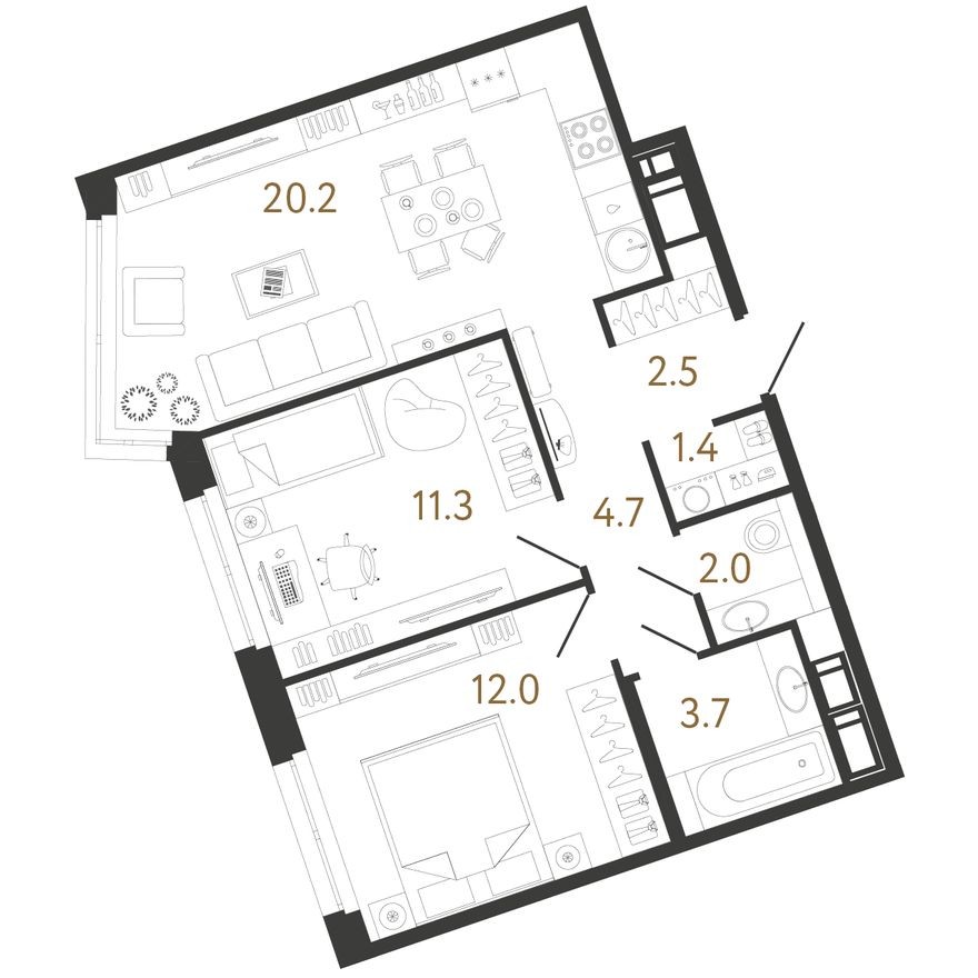 2к. квартира, 57.8 м²