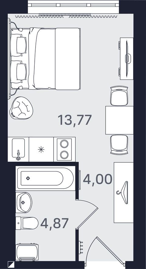 Студия-апартаменты, 22.6 м²