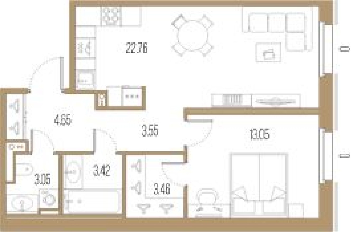 Планировка — 1к. квартира, 53.9 м²