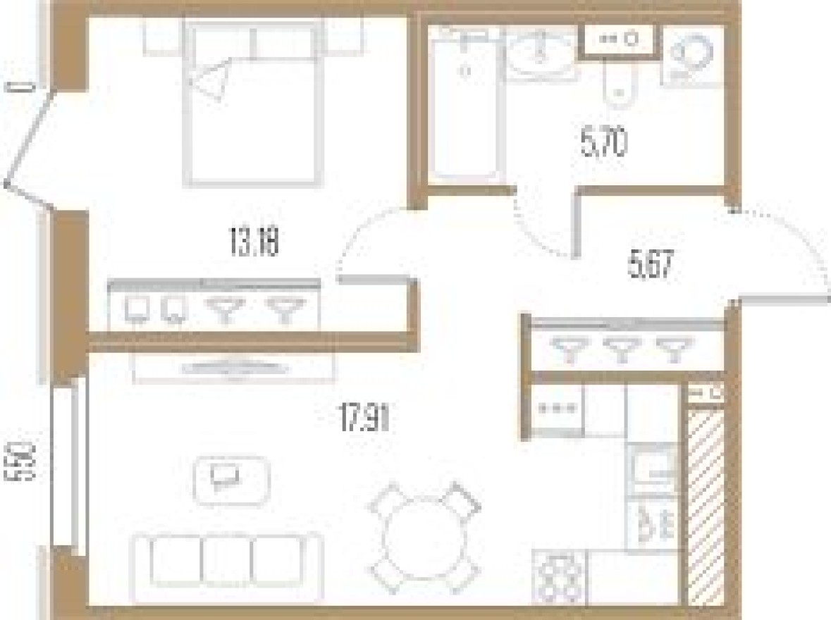 Планировка — 1к. квартира, 42.5 м²