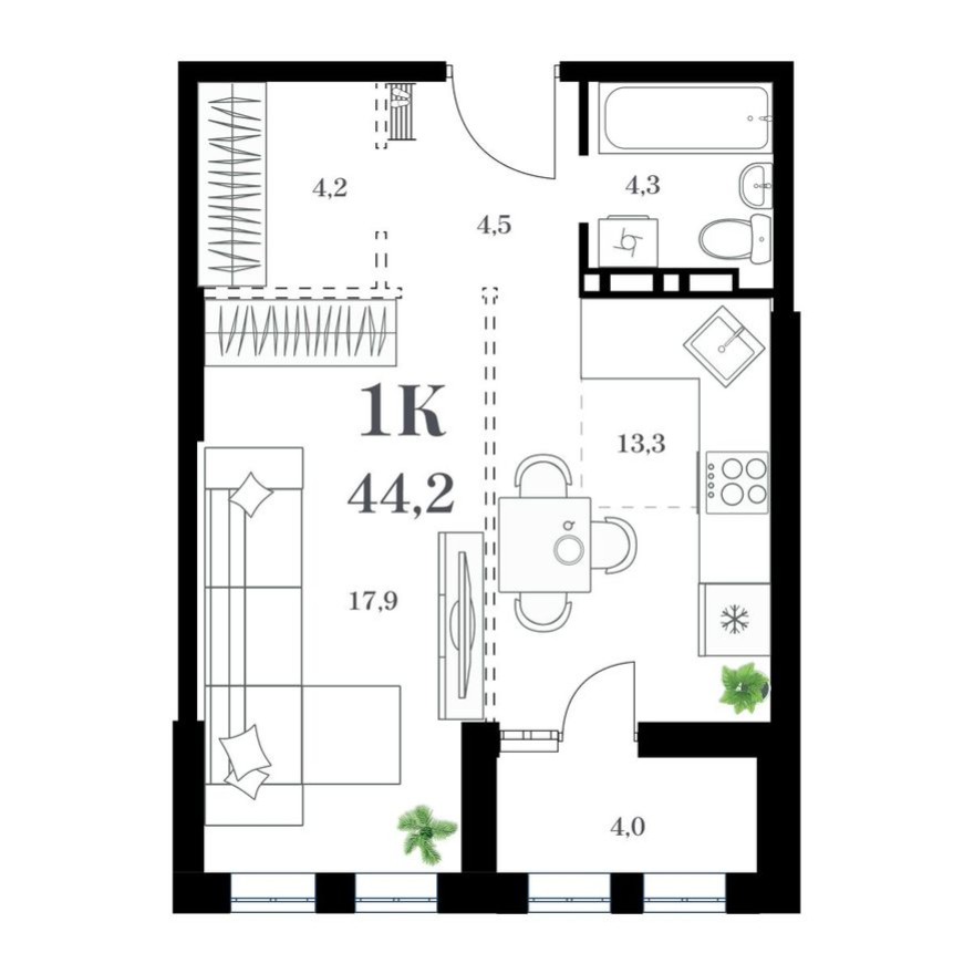 1к. квартира, 47.1 м²