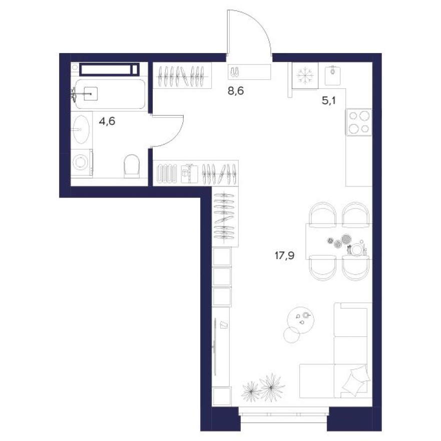 Студия-квартира, 36.2 м²