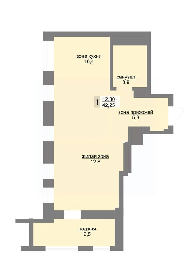 1к. квартира, 42.3 м²