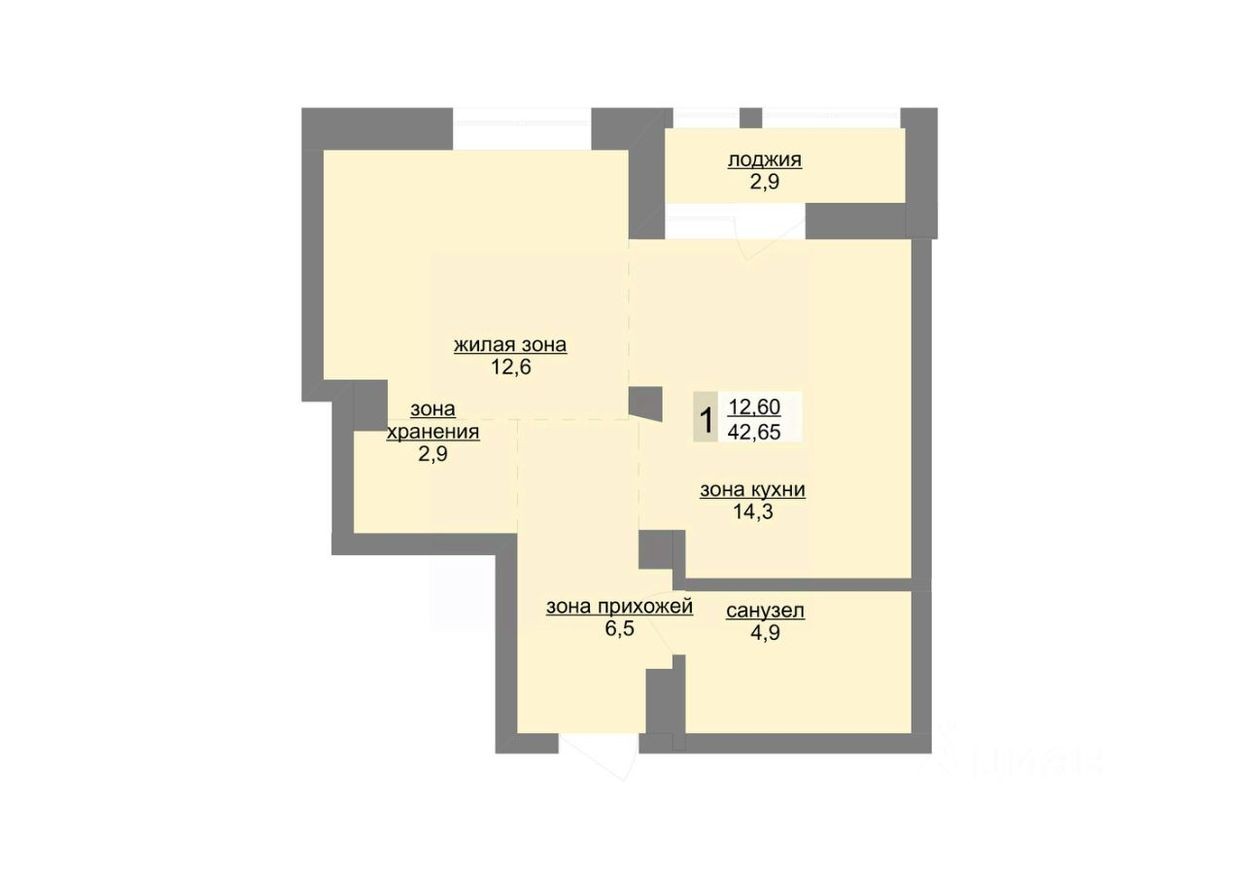 1к. квартира, 42.7 м²