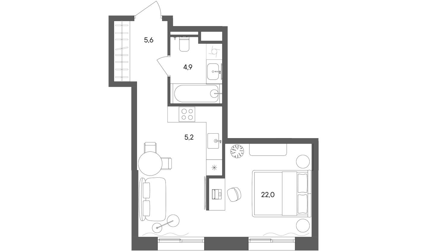 1к. квартира, 37.7 м²