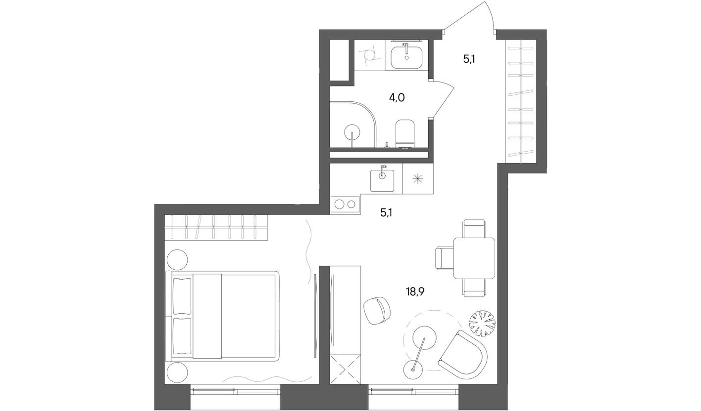 1к. квартира, 33.1 м²