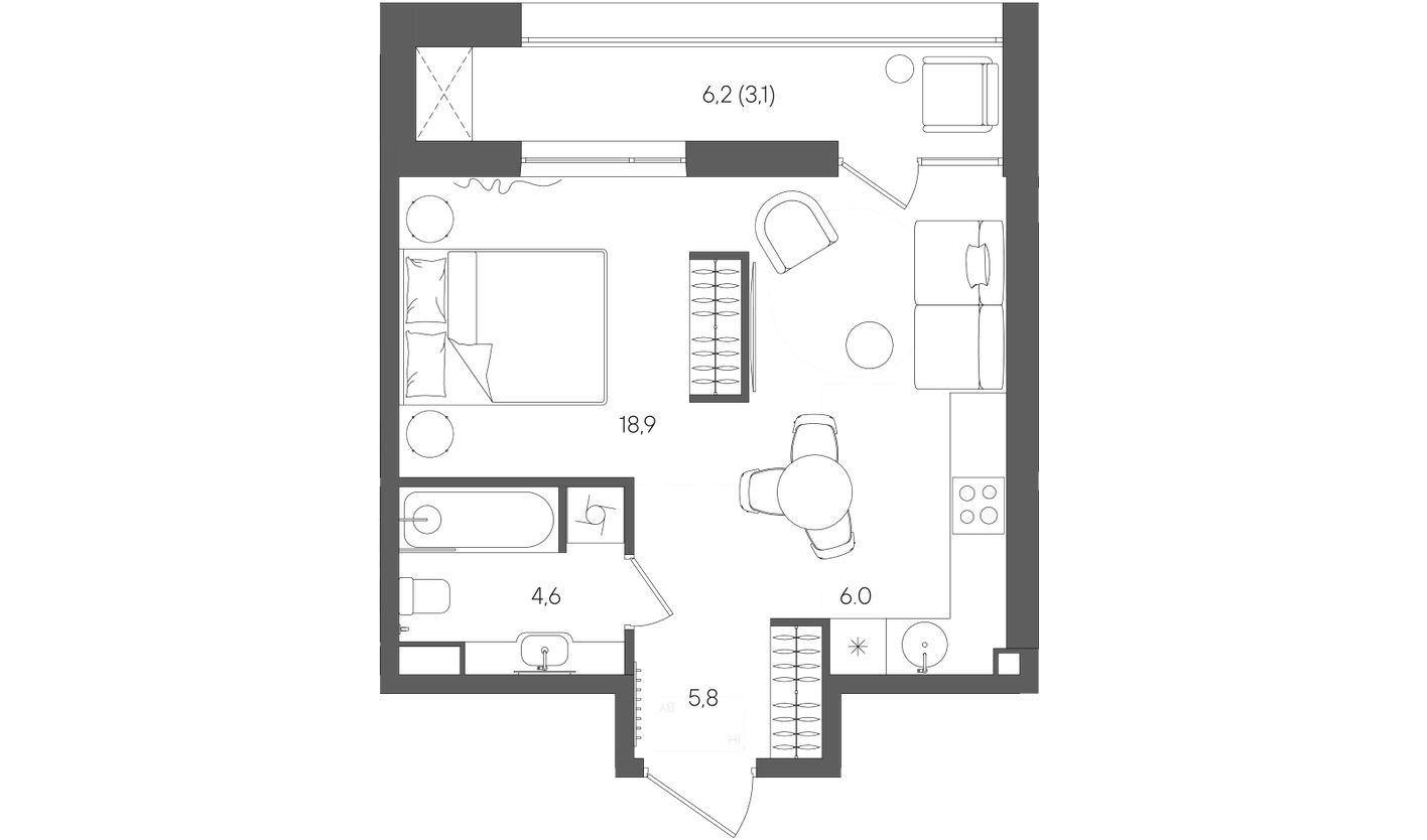 1к. квартира, 38.4 м²