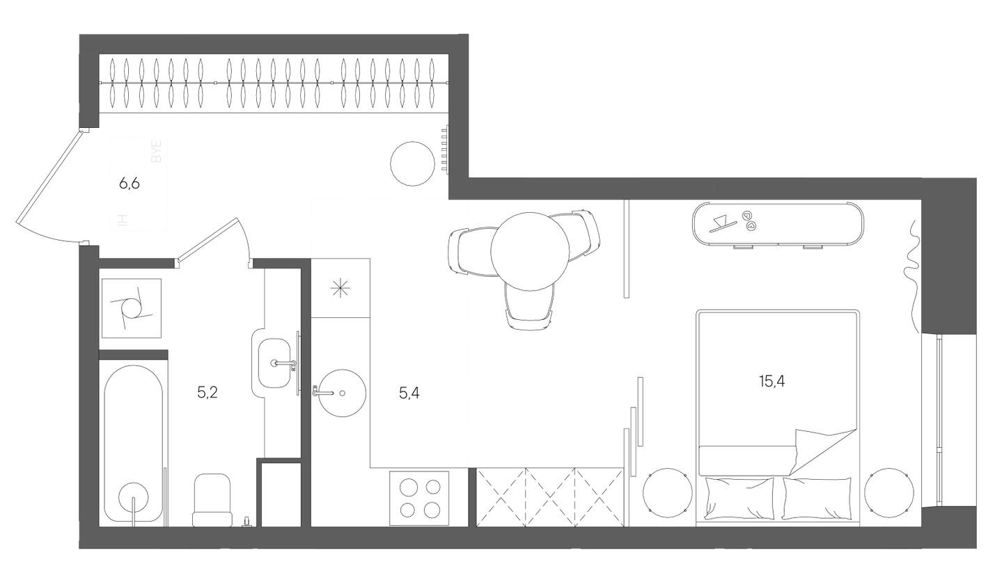 1к. квартира, 32.6 м²