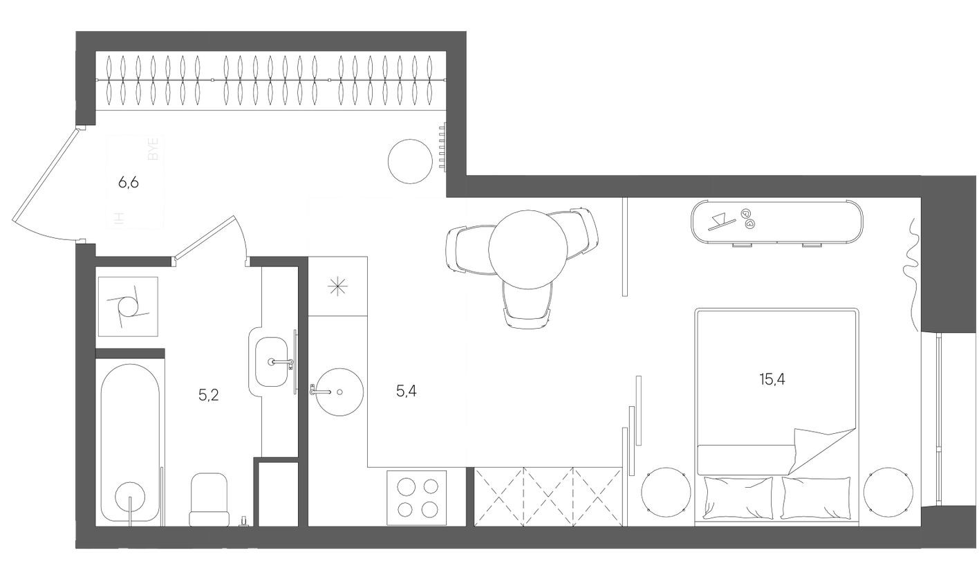 1к. квартира, 32.6 м²