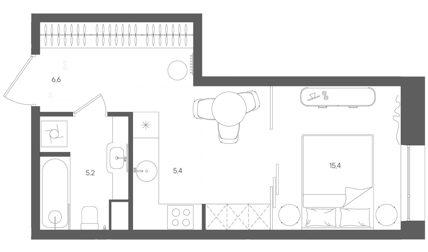 1к. квартира, 32.6 м²