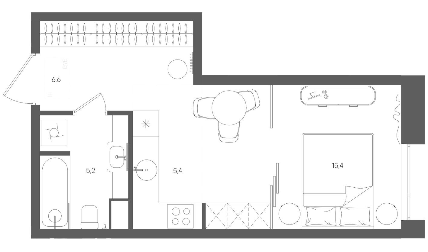 1к. квартира, 32.6 м²