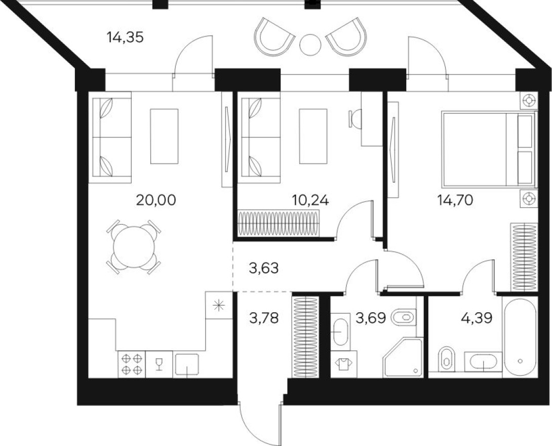 2к. квартира, 64.7 м²