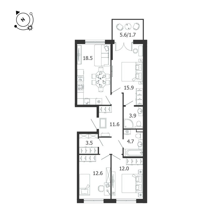 3к. квартира, 84.4 м²