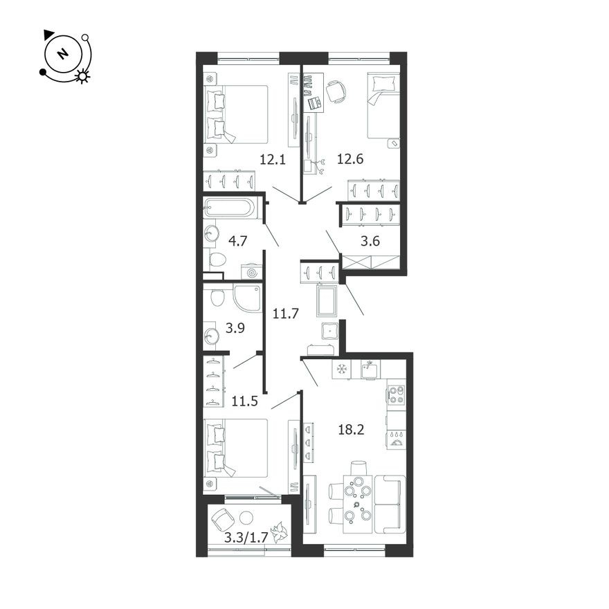 3к. квартира, 79.8 м²
