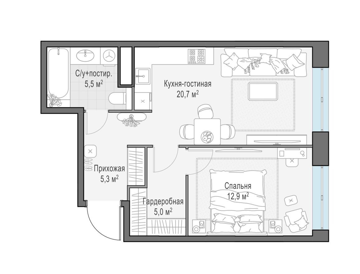 1к. квартира, 49.4 м²