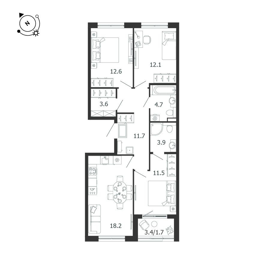 3к. квартира, 79.9 м²