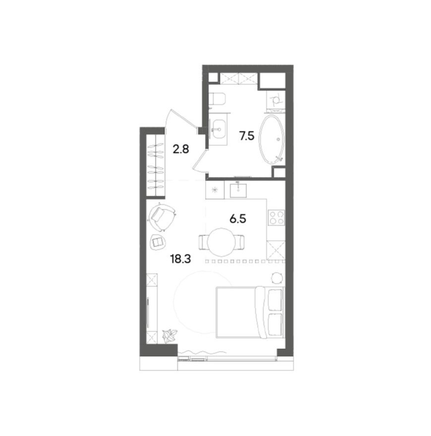 1к. квартира, 35.3 м²