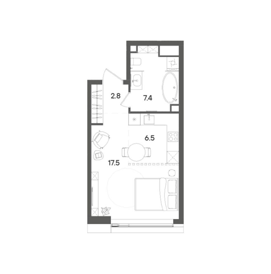 1к. квартира, 34.3 м²