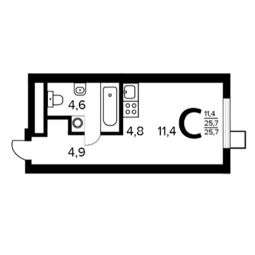 Студия-квартира, 25.7 м²