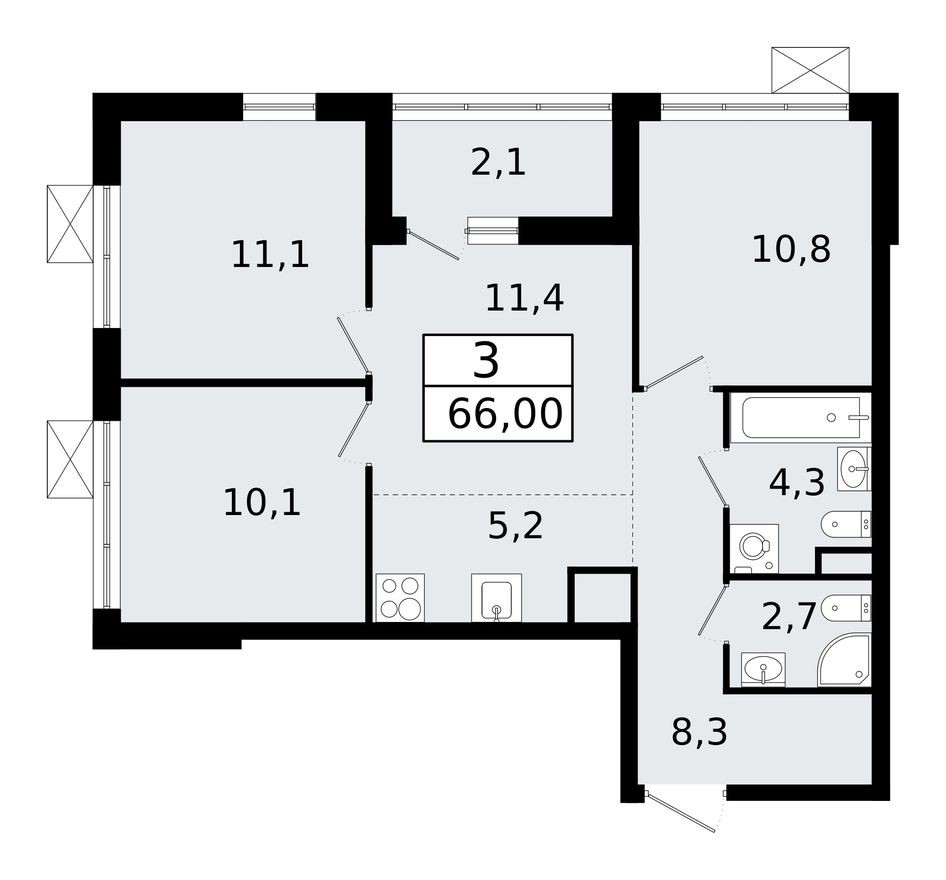 4к. квартира, 66.2 м²