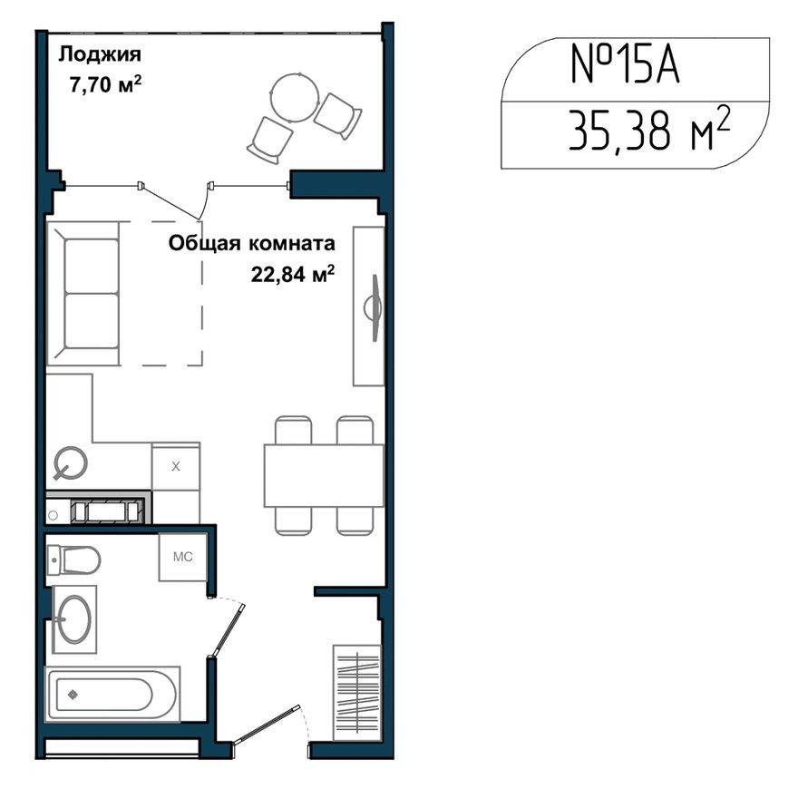 1к. апартаменты, 34.6 м²