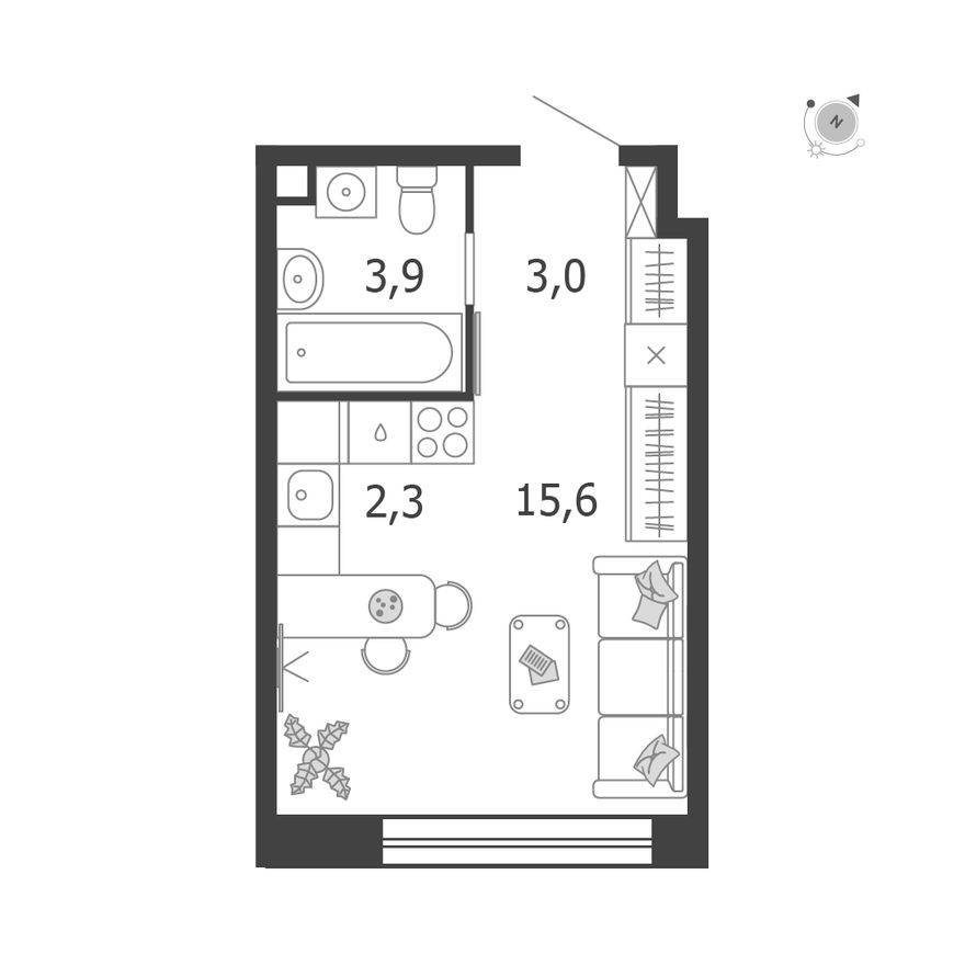 9к. квартира, 24.8 м²