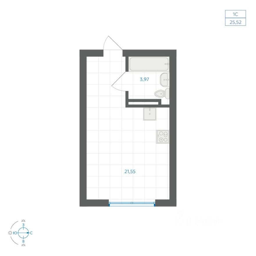 1к. квартира, 25.5 м²