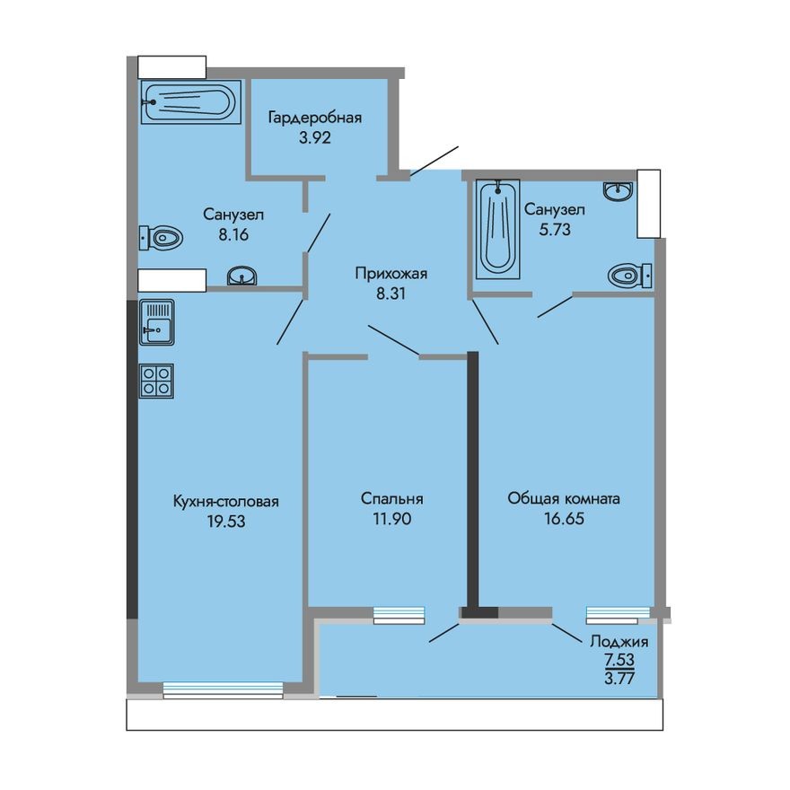 2е квартира, 78.0 м²