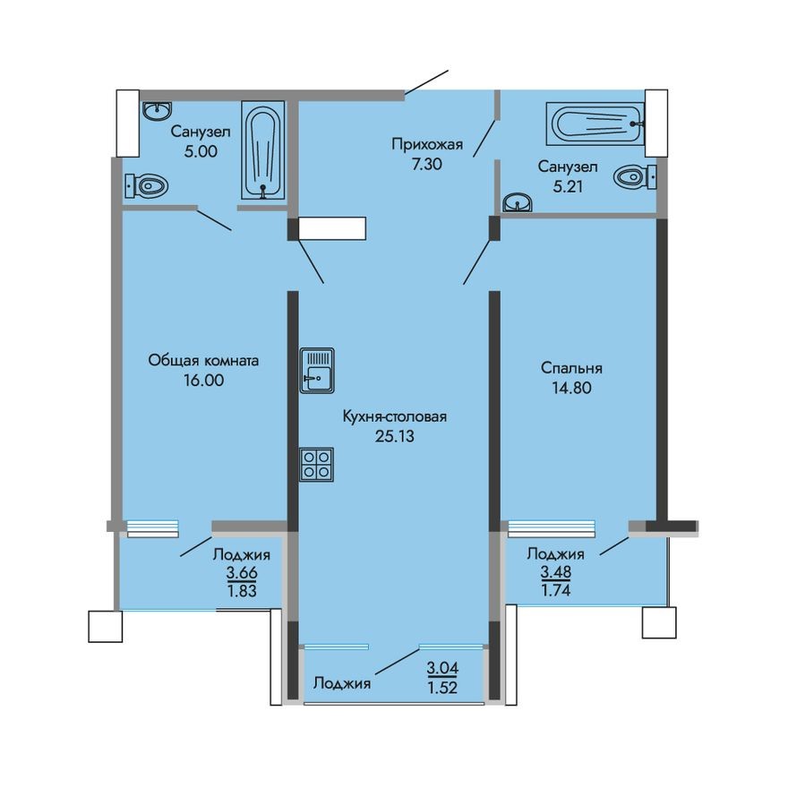 2е квартира, 78.5 м²